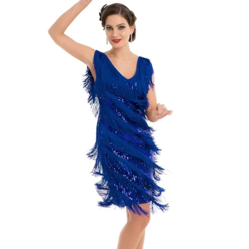 Elegant Blue Fringe Dress